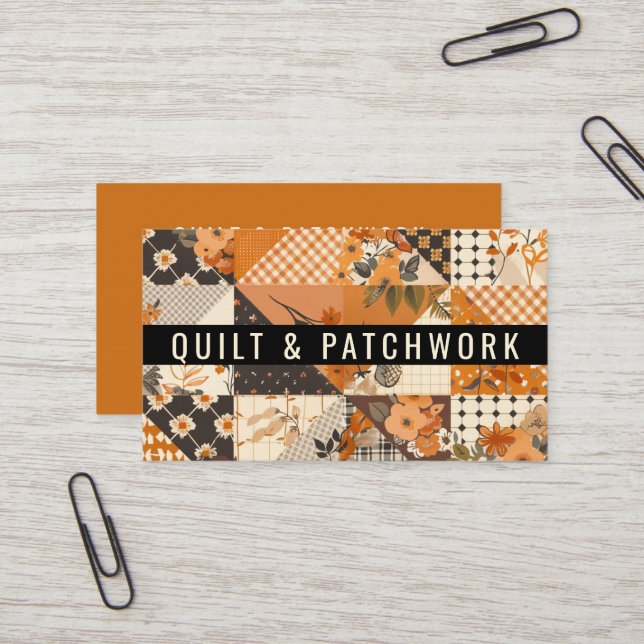 Tarjeta De Visita Ropa hecha a mano de patchwork de colcha naranja (Anverso/Reverso In Situ)