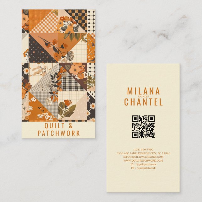Tarjeta De Visita Ropa hecha a mano de patchwork de colcha naranja (Anverso / Reverso)
