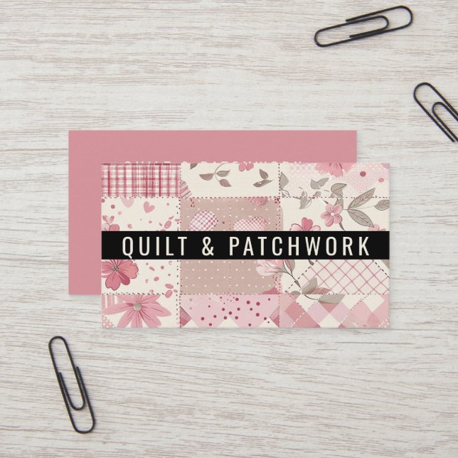 Tarjeta De Visita Ropa hecha a mano de patchwork de colcha rosa (Anverso/Reverso In Situ)