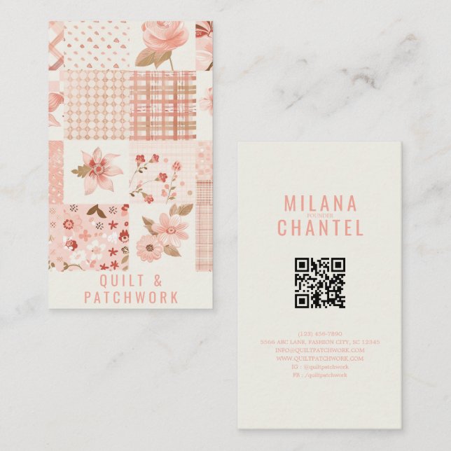 Tarjeta De Visita Ropa hecha a mano de patchwork de colcha rosa (Anverso / Reverso)