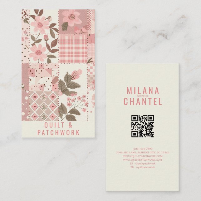 Tarjeta De Visita Ropa hecha a mano de patchwork de colcha rosa (Anverso / Reverso)