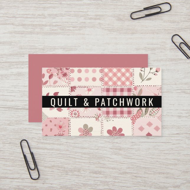 Tarjeta De Visita Ropa hecha a mano de patchwork de colcha rosa (Anverso/Reverso In Situ)