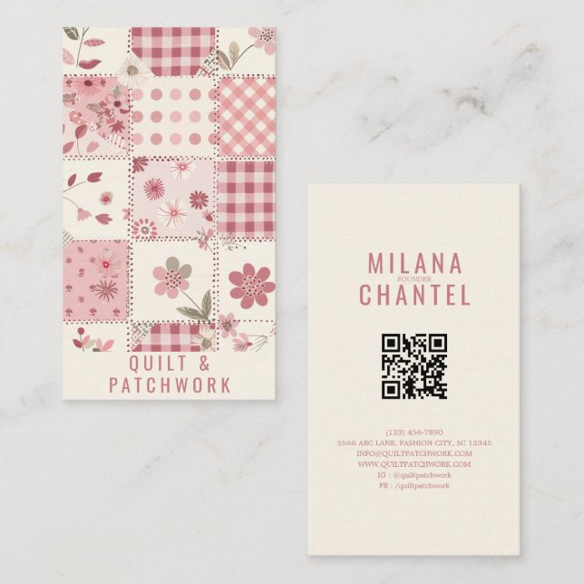 Tarjeta De Visita Ropa hecha a mano de patchwork de colcha rosa (Anverso / Reverso)