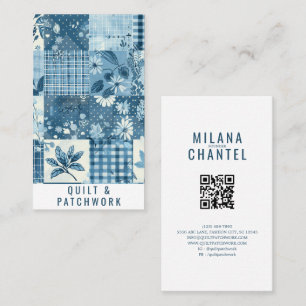 Tarjeta De Visita Ropa hecha a mano de patchwork de edredón azul
