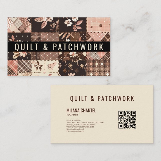 Tarjeta De Visita Ropa hecha a mano de patchwork de edredón rosa mar (Anverso / Reverso)