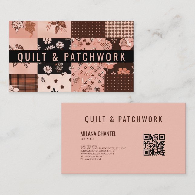Tarjeta De Visita Ropa hecha a mano de patchwork de edredón rosa mar (Anverso / Reverso)