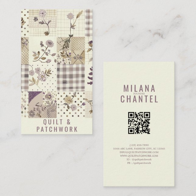 Tarjeta De Visita Ropa hecha a mano de patchwork de lila  (Anverso / Reverso)