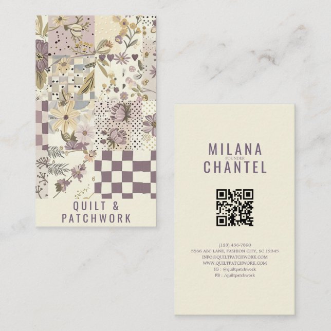 Tarjeta De Visita Ropa hecha a mano de Patchwork de Lila  (Anverso / Reverso)