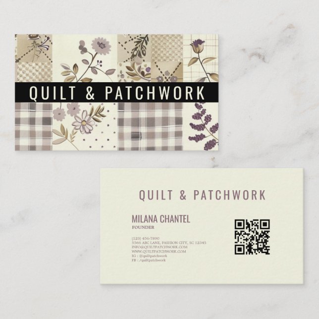 Tarjeta De Visita Ropa hecha a mano de Patchwork de Lila  (Anverso / Reverso)