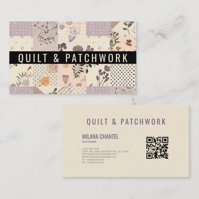 Tarjeta De Visita Ropa hecha a mano de Patchwork de Lila  (Anverso / Reverso)