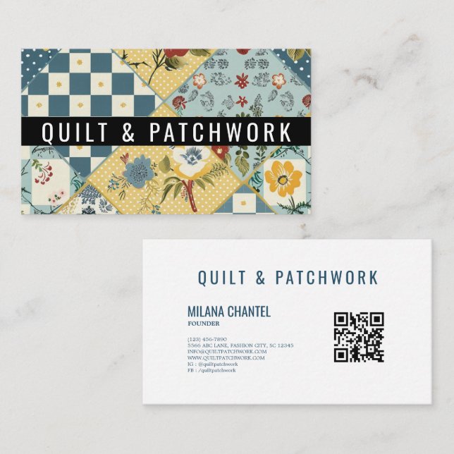 Tarjeta De Visita Ropa hecha a mano de patchwork de quilt azul amari (Anverso / Reverso)