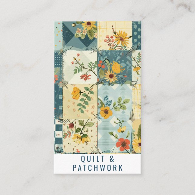 Tarjeta De Visita Ropa hecha a mano de patchwork de quilt azul amari (Anverso)