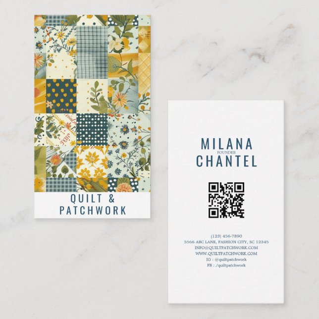 Tarjeta De Visita Ropa hecha a mano de patchwork de quilt azul amari (Anverso / Reverso)