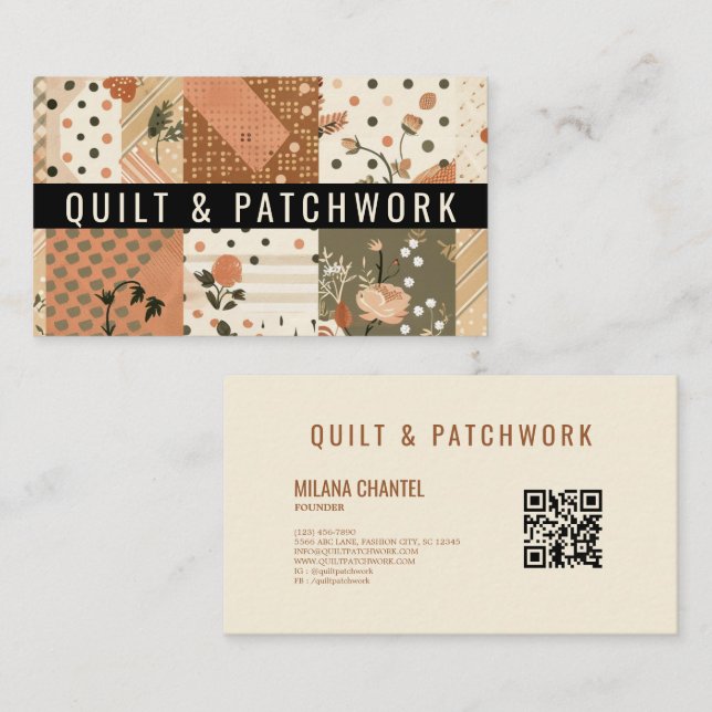 Tarjeta De Visita Ropa hecha a mano de patchwork de terracota (Anverso / Reverso)