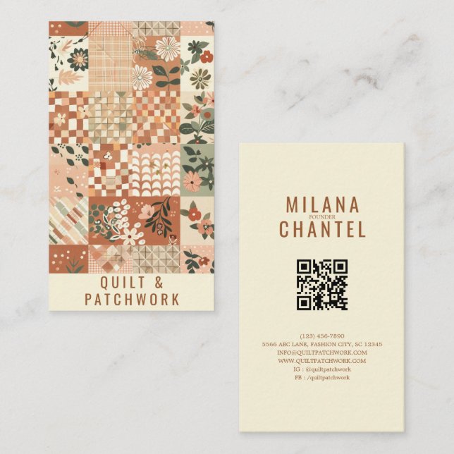 Tarjeta De Visita Ropa hecha a mano de patchwork de terracota (Anverso / Reverso)