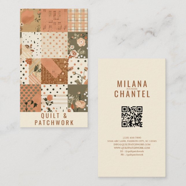 Tarjeta De Visita Ropa hecha a mano de patchwork de terracota (Anverso / Reverso)