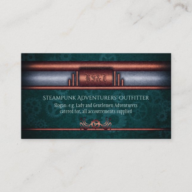 Tarjeta De Visita Ropas Steampunk, cobre en cogs verde azulados Mono (Anverso)