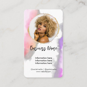 Tarjeta De Visita Rosa acuarela Gold Feminin Social Media Girly