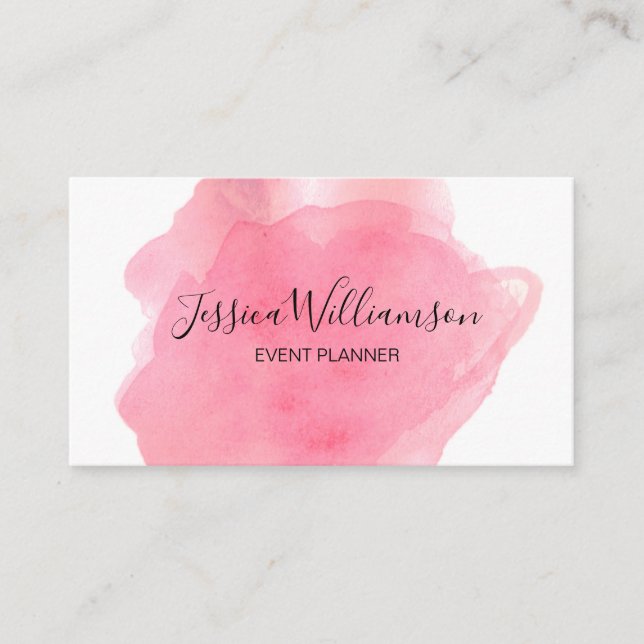 Tarjeta De Visita Rosa, acuarela, moderno, moda, planificador de eve (Anverso)