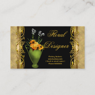 Tarjeta De Visita Rosa Amarilla Elegante Floristería de Oro Negro