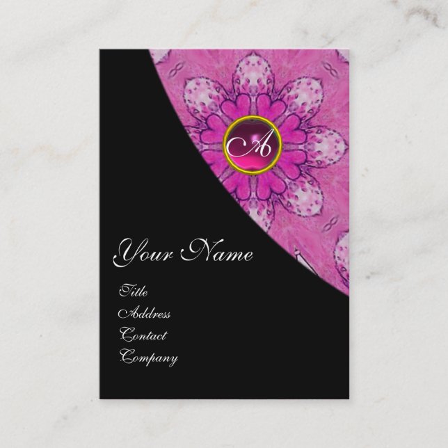 Tarjeta De Visita ROSA AMETYST FLORAL MONOGRAMA rosa, negro, violeta (Anverso)