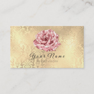 Tarjeta De Visita Rosa azul Damask Blogger Stylist Gold Event