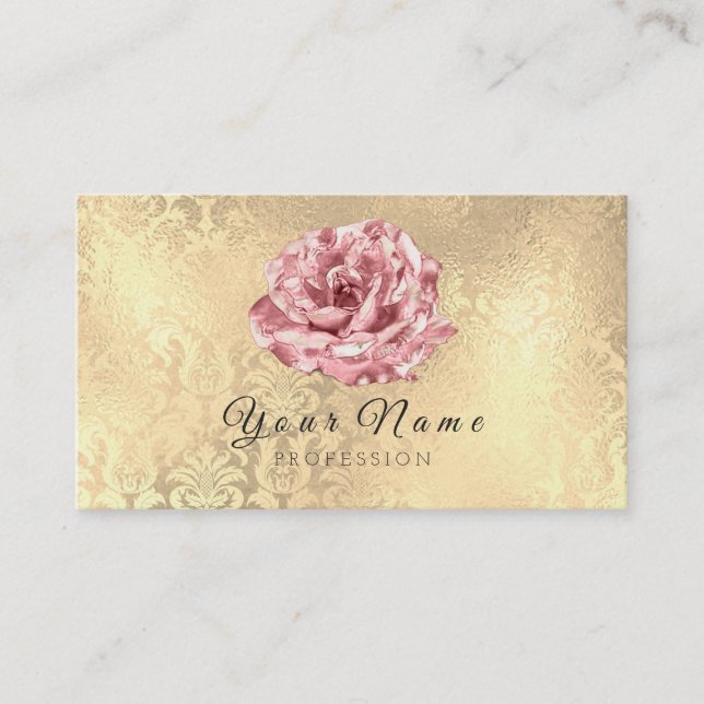 Tarjeta De Visita Rosa azul Damask Blogger Stylist Gold Event (Anverso)