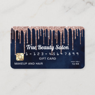 Tarjeta De Visita Rosa azul de la Marina Oro Purpurina Drift Crédito