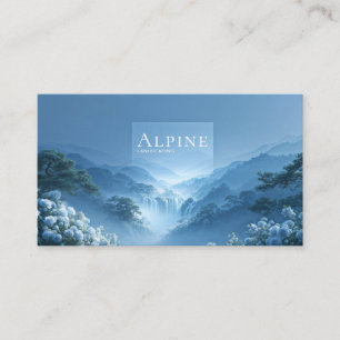 Tarjeta De Visita Rosa Azul Floral y Cascada de Montaña Brumosa
