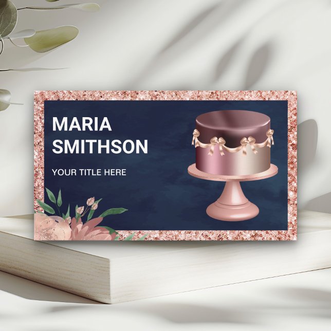 Tarjeta De Visita Rosa azul marino Purpurina de oro panadería rosada (Subido por el creador)