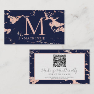 Tarjeta De Visita Rosa azul marino Relieve metalizado dorado Mármol
