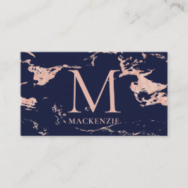 Tarjeta De Visita Rosa azul marino Relieve metalizado dorado Mármol 