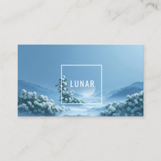 Tarjeta De Visita Rosa Blanca Etérea Floral y Luna de Montaña Nevada