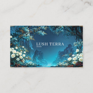 Tarjeta De Visita Rosa Blanca Floral Nocturna y Paisaje del Cañón