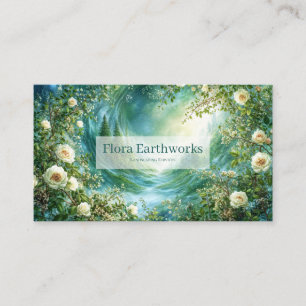 Tarjeta De Visita Rosa Blanca Floral y Valle del Bosque Brillante