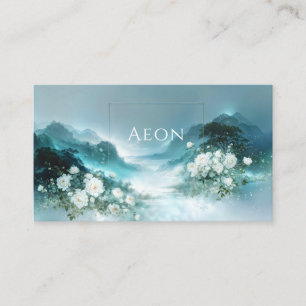 Tarjeta De Visita Rosa Blanca Floral y Valle del Monte Brumoso Limpi