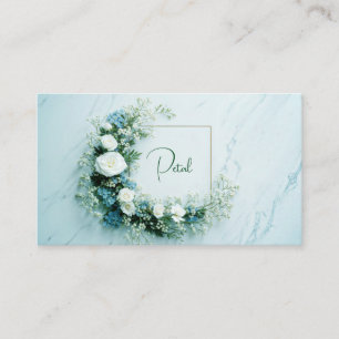 Tarjeta De Visita Rosa Blanca Prístina y Mármol Floral Azul