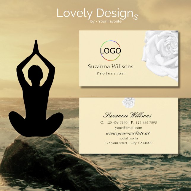 Tarjeta De Visita Rosa blanca rosada de color moda con logotipo senc (Subido por el creador)