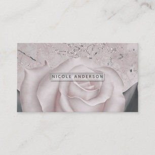 Tarjeta De Visita Rosa Blanca Rubor Glam Moderno Mármol Shabby Chic