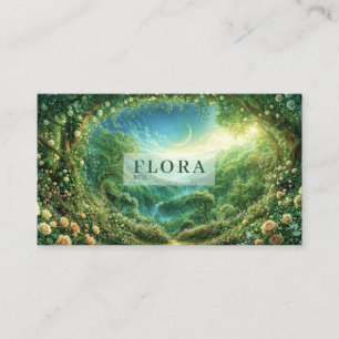 Tarjeta De Visita Rosa Blanca y Valle del Bosque Encantado Verde