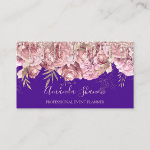 Tarjeta De Visita Rosa Blue Elegant Flower Logo Planner QRCODE