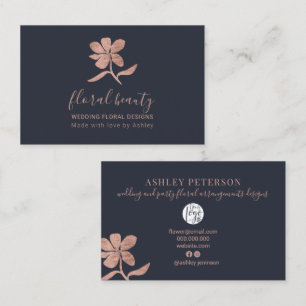 Tarjeta De Visita Rosa boda de oro diseño floral azul