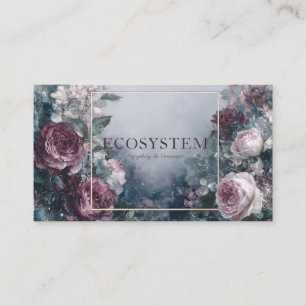 Tarjeta De Visita Rosa Borgoña Floral y Nebulosa Etérea Marco Dorado