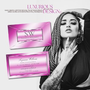 Tarjeta De Visita Rosa brillante con decoración plateada y Moda de m