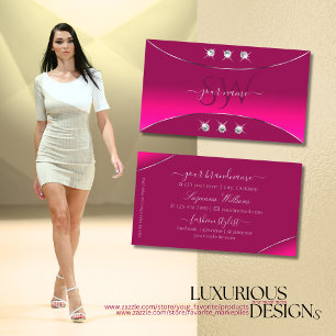 Tarjeta De Visita Rosa Brillante con Diamantes Decorativos Plateados