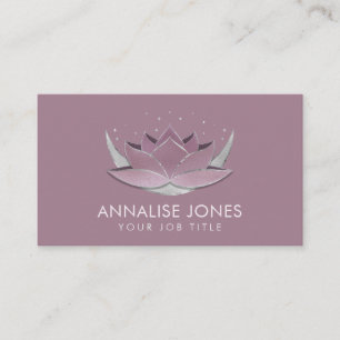 Tarjeta De Visita Rosa brillante Silver Lotus y Moon