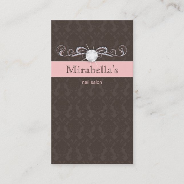 Tarjeta De Visita Rosa Brown del remolino del damasco de la joyería (Anverso)