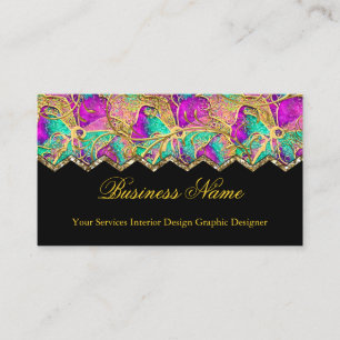 Tarjeta De Visita Rosa Caliente Abstracto Púrpura Teal Oro Negro