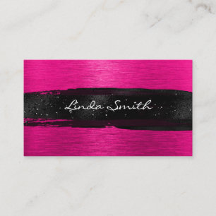 Tarjeta De Visita Rosa Caliente Metal Bruñido con Trazo de Pincel Ne