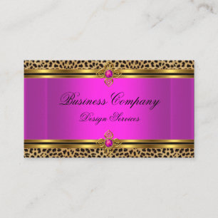 Tarjeta De Visita Rosa Caliente Moderno Leopardo Negro Dorado